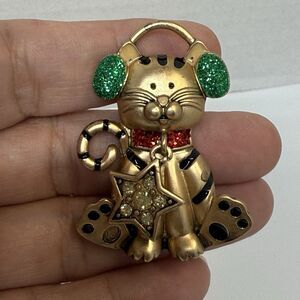 Kenneth Cole “Friends Are The Greatest Gift” Cat With Earmuffs Holiday Brooch